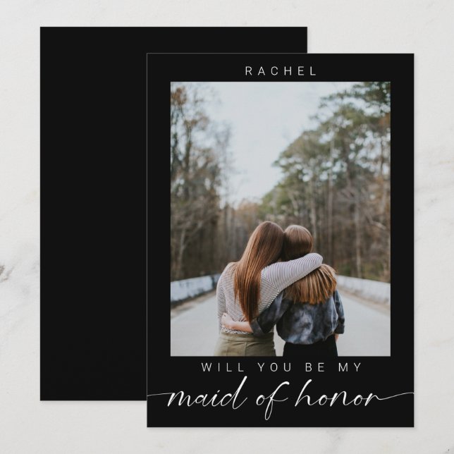 Will you be my Maid of Honour Minimalist Photo Chi Invitation (Front/Back)