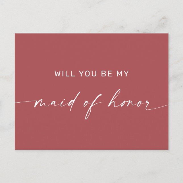 Will You Be My Maid of Honour. Muted Brick Red Fal Postcard (Front)