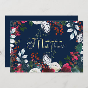 Will you be my Maid of Honour? Navy Blue   Burgund Invitation