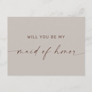 Will You Be My Maid of Honour   Pale Grayish Beige Postcard