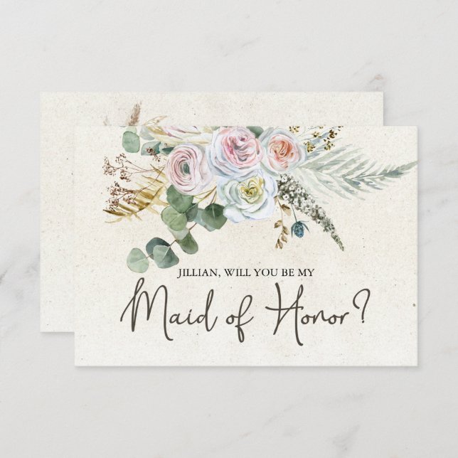 Will You Be My Maid of Honour Pastel Boho Neutral  (Front/Back)