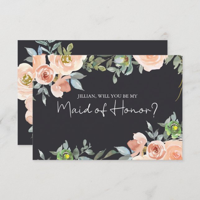Will You Be My Maid of Honour Peach Green Navy (Front/Back)