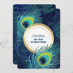 Will you be my Maid of Honour? Peacock Feather Invitation