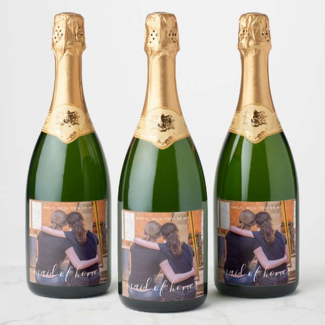 Will You Be My Maid of Honour Photo  Sparkling Wine Label (Bottles)