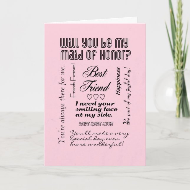 Will You Be My Maid of Honour, Pink, Best Friend? Invitation (Front)