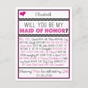 Will you be my Maid of Honour? Pink/Black Collage Invitation