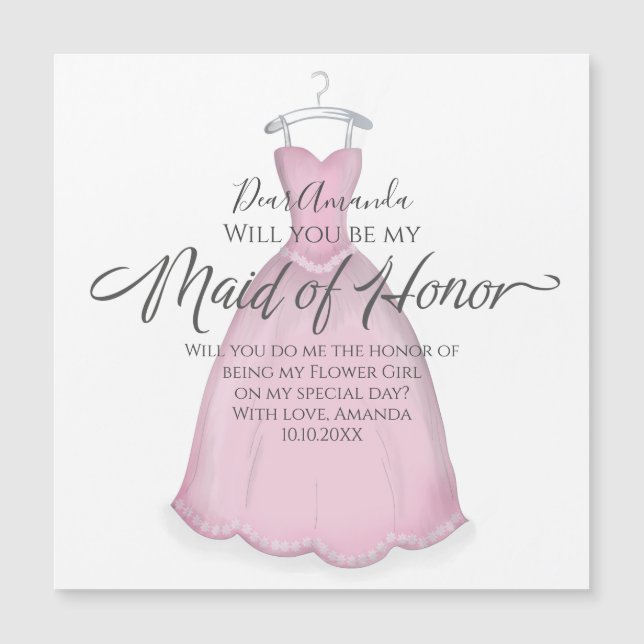 Will you be my Maid of Honour Pink Dress Simple (Front)