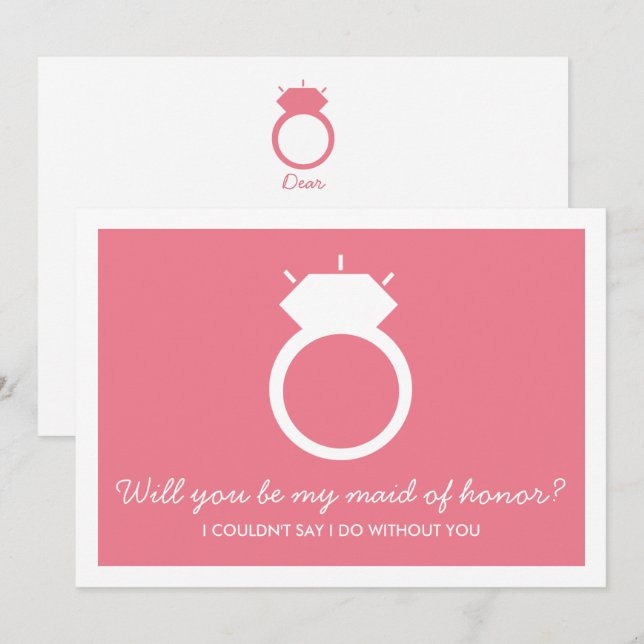 Will You Be My Maid Of Honour? Pink Ring Card (Front/Back)