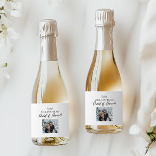 Will You Be My Maid of Honour Proposal Custom Phot Sparkling Wine Label