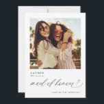 Will You Be My Maid of Honour Proposal Photo Card<br><div class="desc">Will you be my maid of honour? This maid of honour proposal card is fun,  elegant and modern. It features a photo of the two of you on front and a funny or special message on back. The word "Bridesmaid" is done in an elegant and modern calligraphy script.</div>