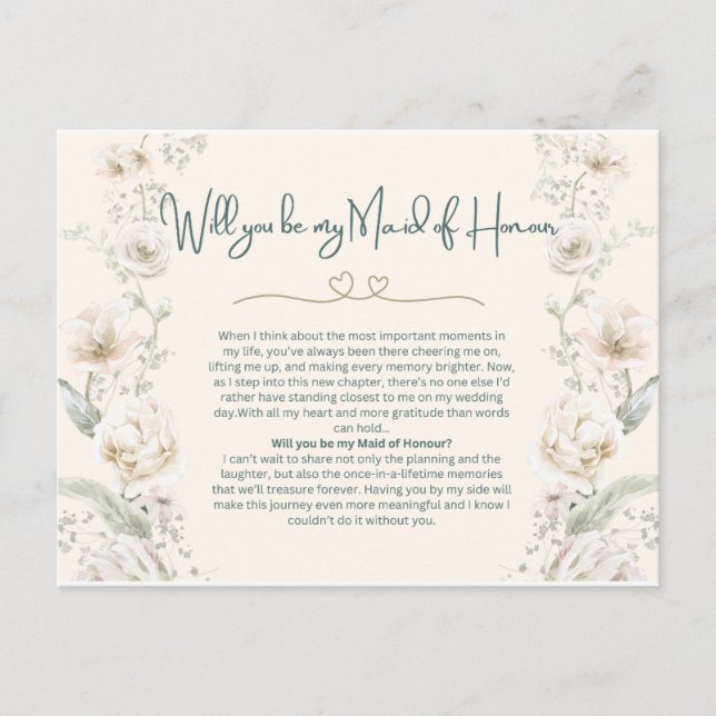 Will You Be My Maid of Honour? | Proposal Postcard (Front)