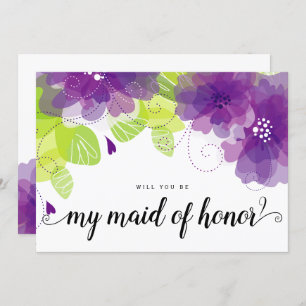 "Will you be my maid of honour" purple flowers car Invitation