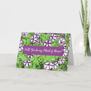 Will you be my Maid of Honour Purple Petunias Card