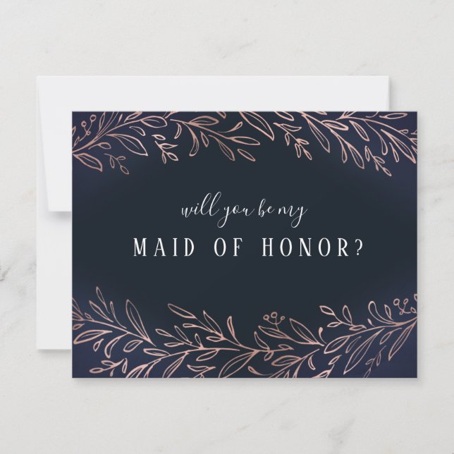 Will you be my maid of honour rose gold botanical invitation (Front)