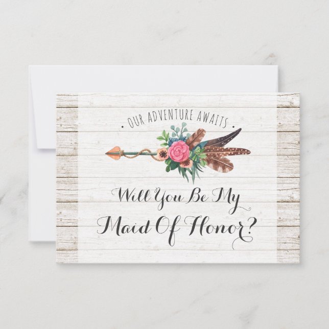 Will You Be My Maid Of Honour? Rustic Boho Wedding Invitation (Front)