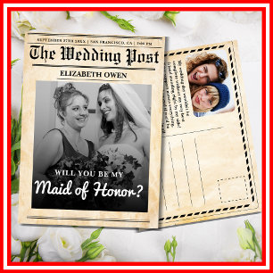 Will You Be My Maid of Honour Rustic Newspaper Invitation