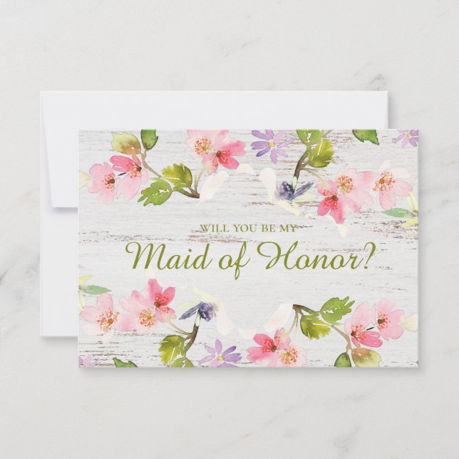 Will You Be My Maid of Honour Rustic Pink Florals (Front)