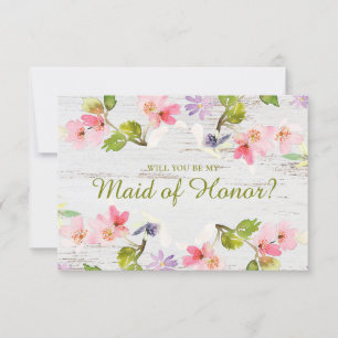 Will You Be My Maid of Honour Rustic Pink Florals