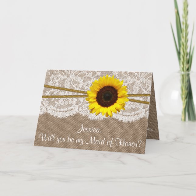 Will You Be My Maid of Honour? Rustic Sunflower Invitation (Front)