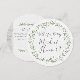 Will You Be My Maid of Honour Rustic Wood & Wreath Invitation