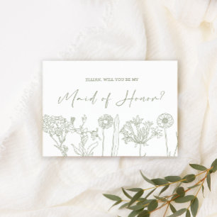 Will You Be My Maid of Honour Sage Boho Flowers