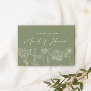 Will You Be My Maid of Honour Sage Green Flowers