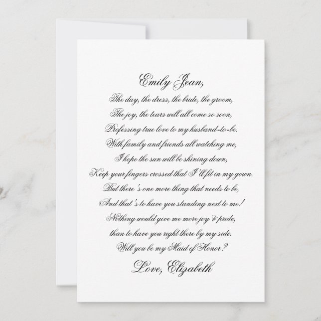Will You Be My Maid of Honour Script Poem Card (Front)