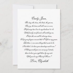 Will You Be My Maid of Honour Script Poem Card