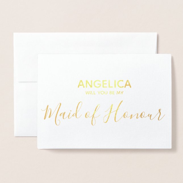 Will you be my maid of honour simple Gold Foil Card (Front With Envelope)