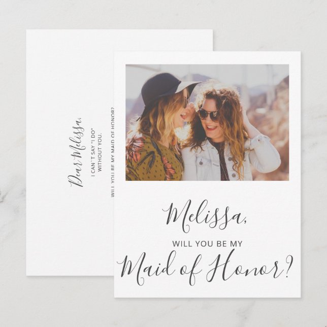 Will You Be My Maid of Honour Simple Photo Invitation Postcard (Front/Back)