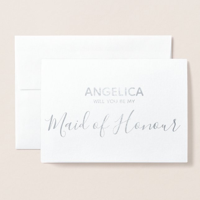 Will you be my maid of honour simple Silver Foil Card (Front With Envelope)