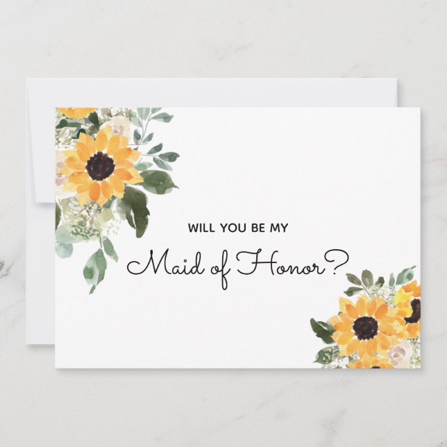 Will You Be My Maid of Honour Sunflower Proposal Invitation (Front)
