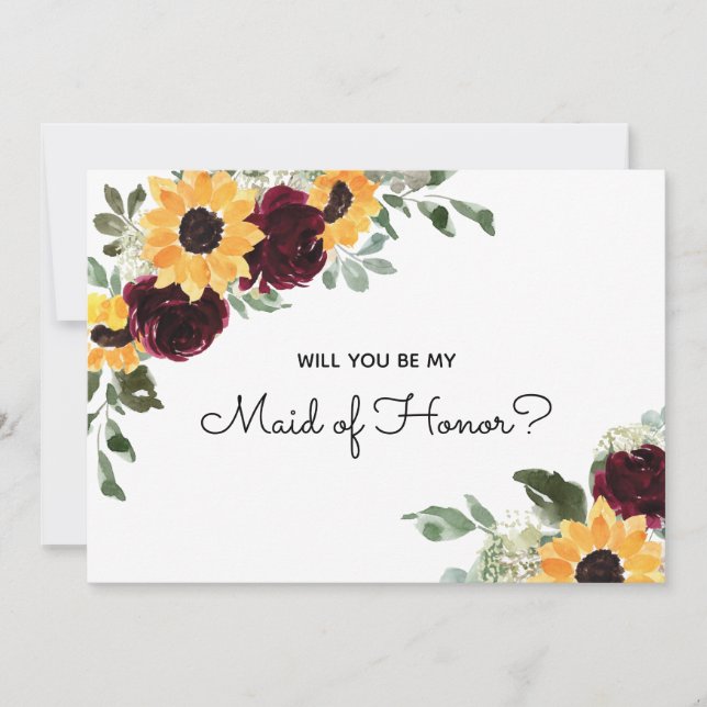 Will You Be My Maid of Honour Sunflower Proposal Invitation (Front)