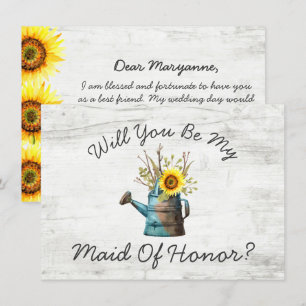 Will You Be My Maid Of Honour Sunflower Rustic Woo Invitation