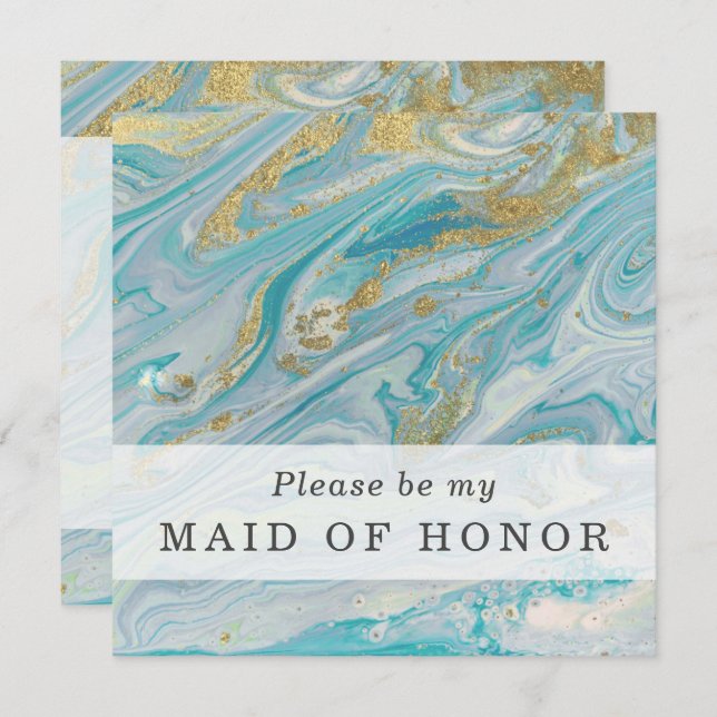 Will You Be My Maid Of Honour Turquoise & Gold Car Invitation (Front/Back)