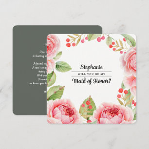 Will you be my Maid of Honour? Watercolor Floral Invitation
