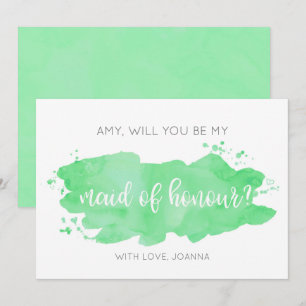 Will You Be My Maid of Honour Watercolor Green Invitation