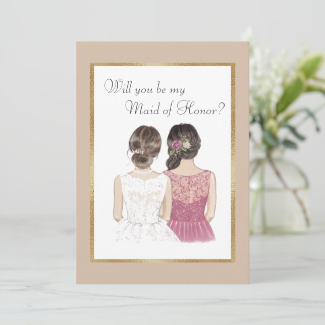 Will You Be My Maid of Honour Wedding Gold Invitation (Standing Front)