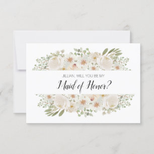 Will You Be My Maid of Honour White Floral Elegant
