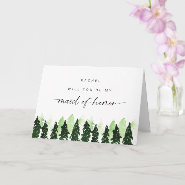 Will you be my Maid of Honour Winter Pine Tree Card (Orchid)