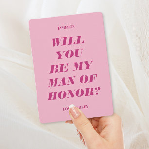 Will You Be My Man of Honour? Modern Text Pink Invitation