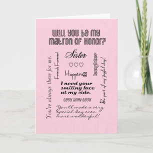 Will You Be My Matron of Honor, Pink, Sister? Invitation