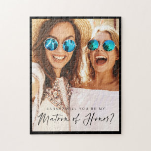 Will You Be My Matron of Honor Trendy Script Photo Jigsaw Puzzle