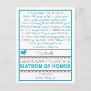 Will you be my Matron of Honour? Blue/Grey Poem Invitation