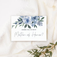 Will You Be My Matron of Honour Dusty Blue Flowers