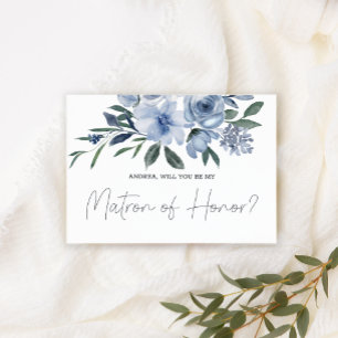 Will You Be My Matron of Honour Dusty Blue Flowers