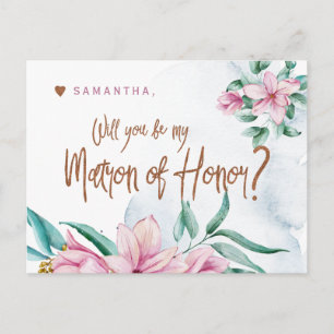 Will you be my matron of honour glam bridesmaid postcard