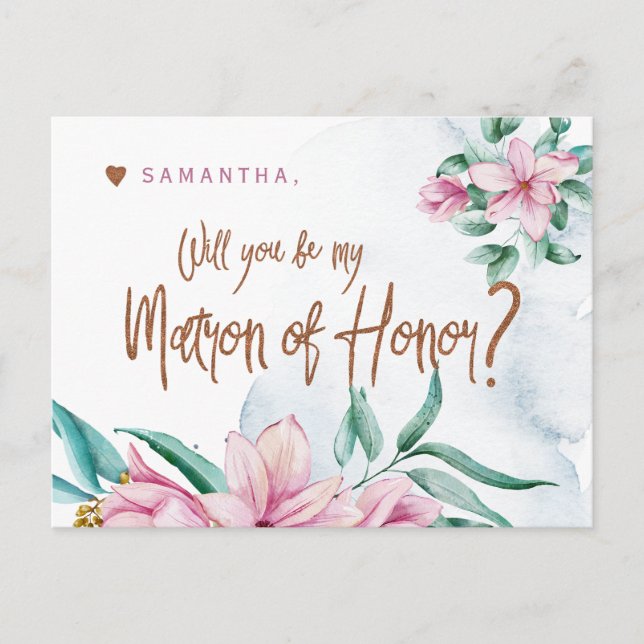 Will you be my matron of honour glam bridesmaid postcard (Front)