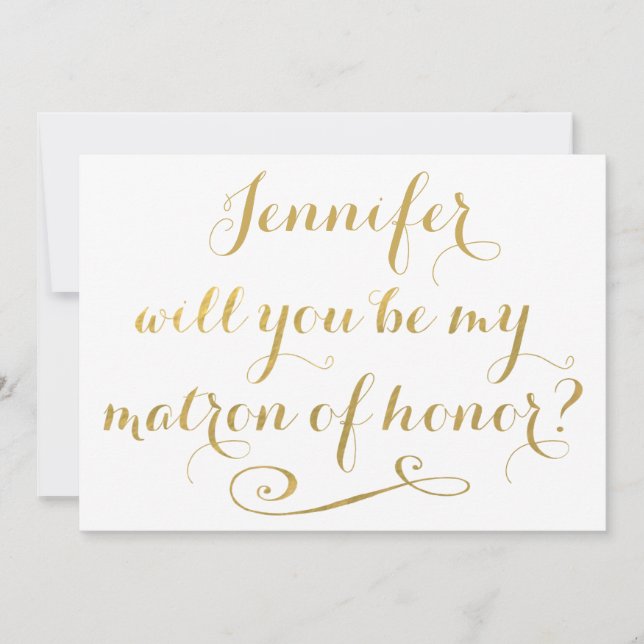Will You Be My Matron of Honour Gold Calligraphy Invitation (Front)