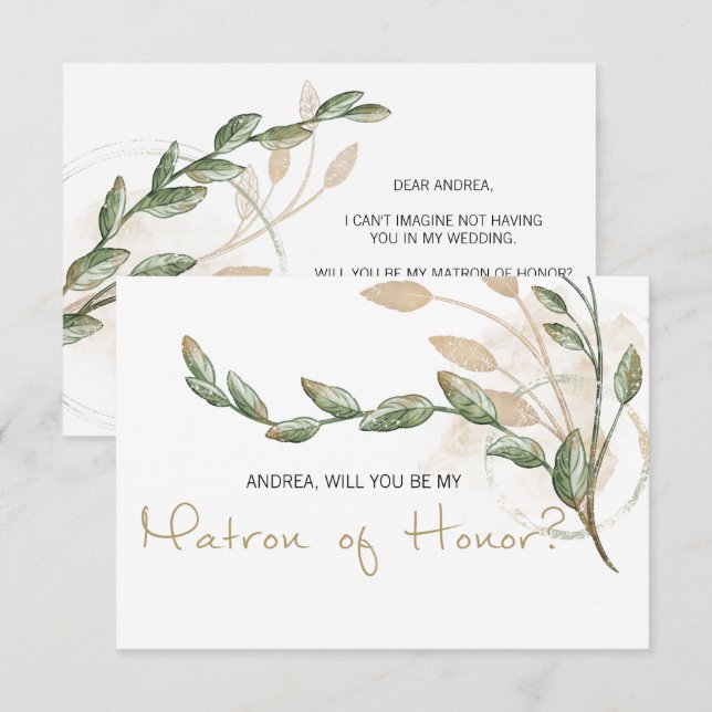 Will You Be My Matron of Honour Gold Sage Green (Front/Back)